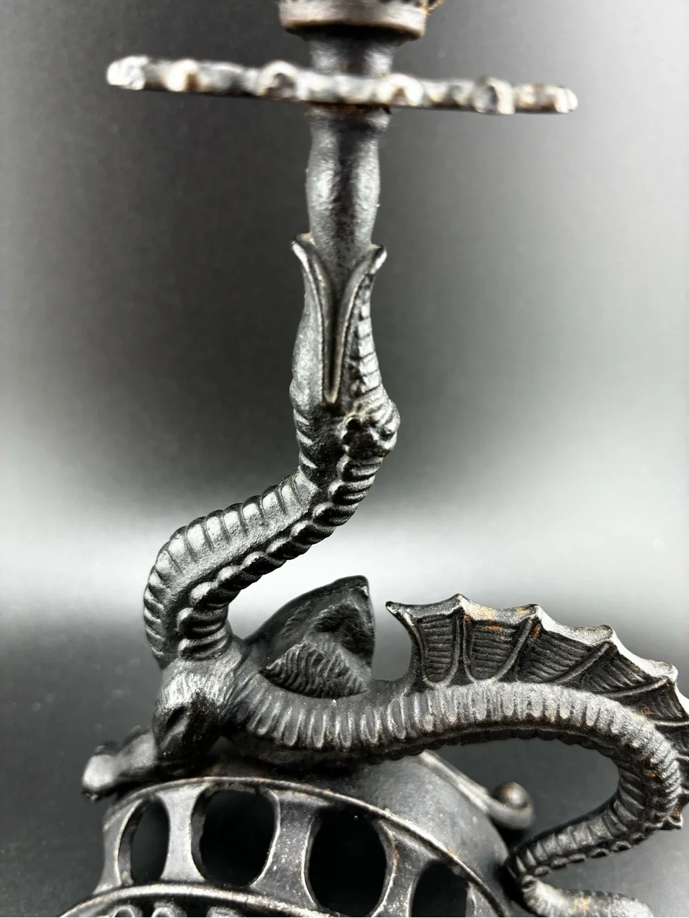 Vintage cast iron Dragon Candle Holder - Black